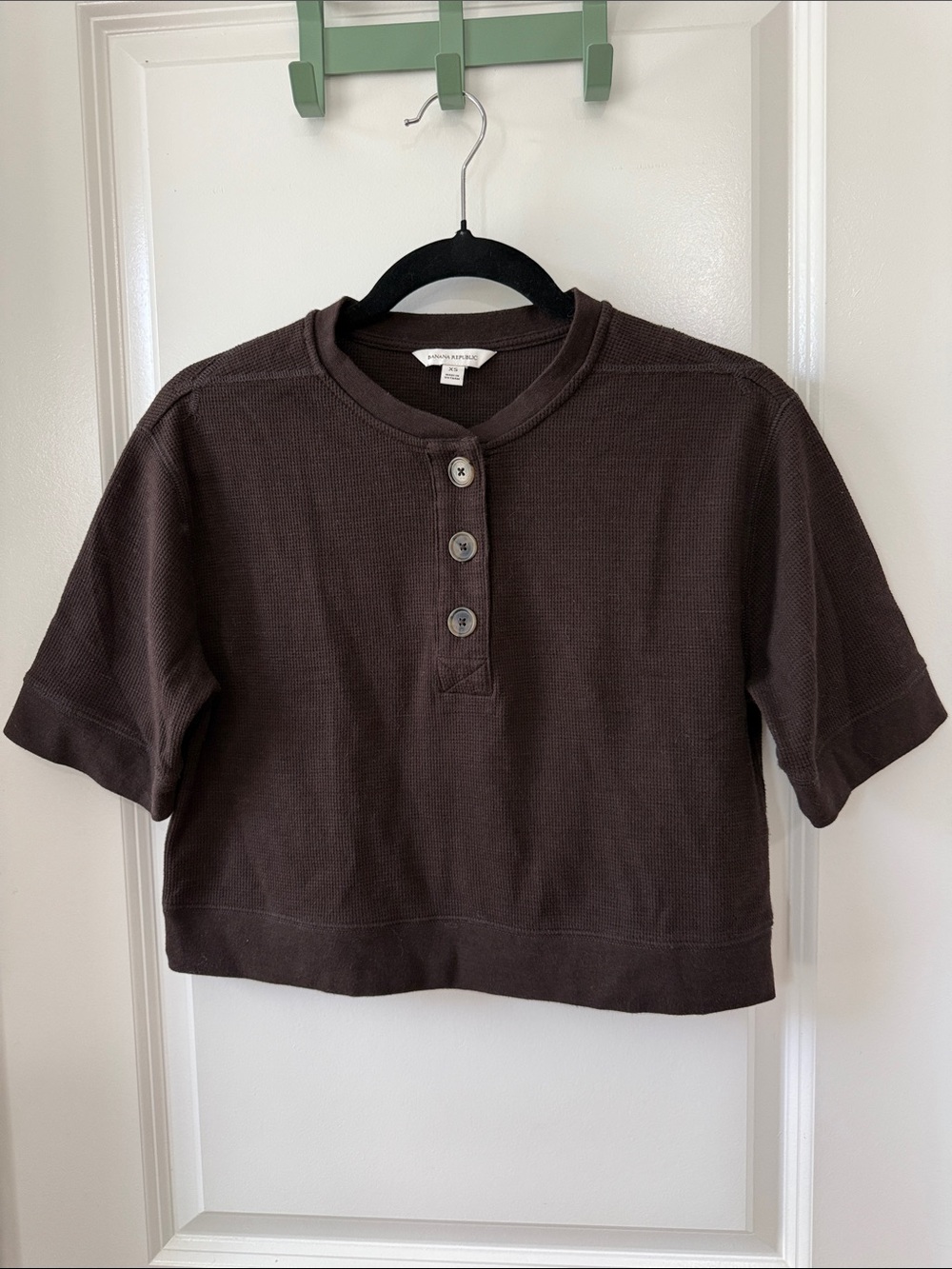 Banana Republic Chocolate Brown Short-Sleeve Cropped Henley Tee
